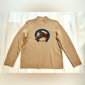 Lauren Ralph Lauren Camel Horse Intarsia Mock Neck Sweater